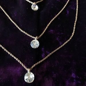 Gold And Rhinestone 3 Chain Layered Necklace